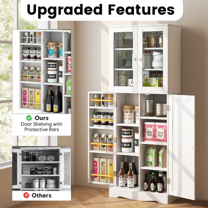 Tall Buffet Sideboard with Dual Tempered Glass Doors and Shelves-White