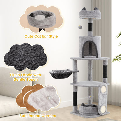 Tall Cat Tree with Sisal Scratching Posts and Board for Indoor Cats-Grey