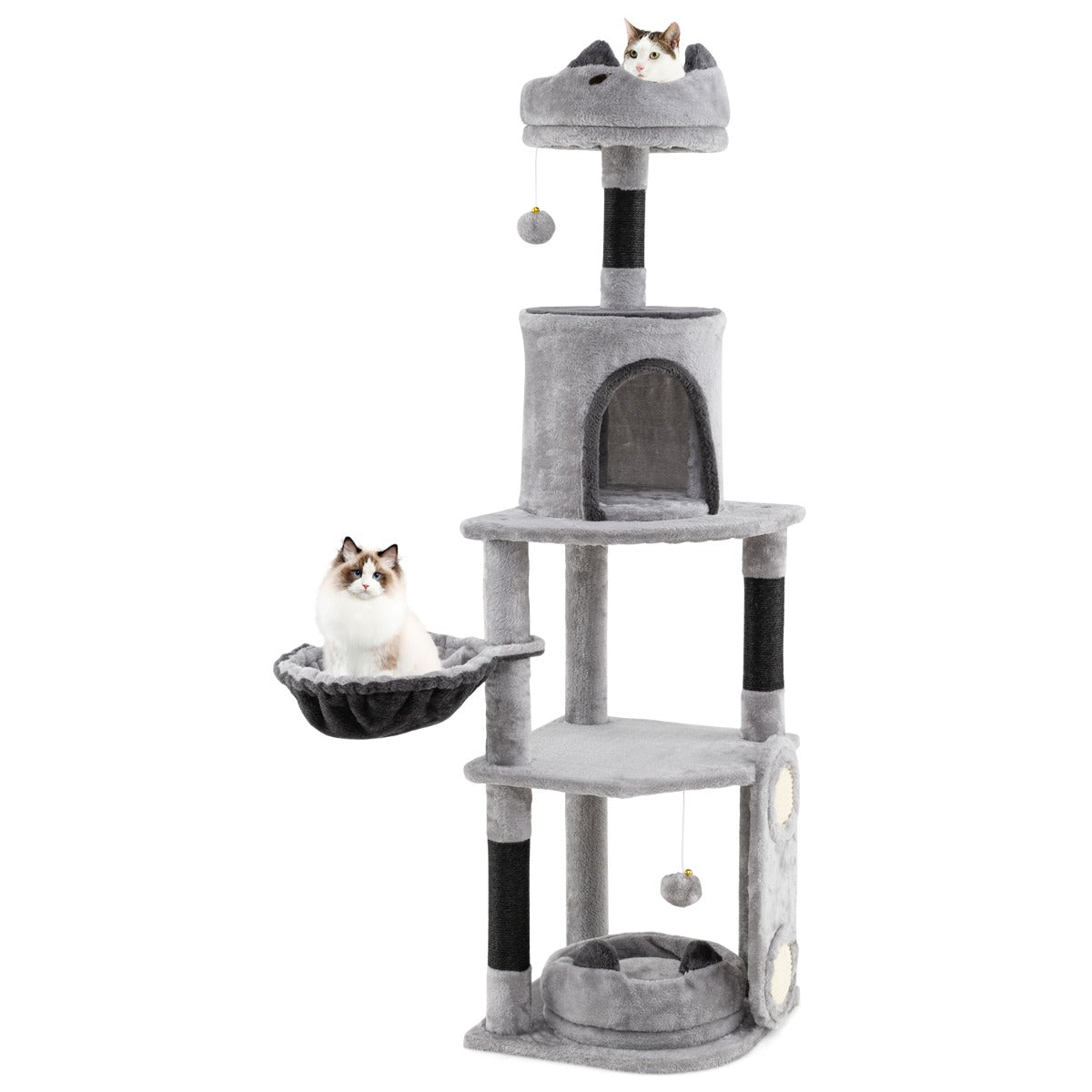 Tall Cat Tree with Sisal Scratching Posts and Board for Indoor Cats-Grey