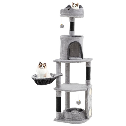Tall Cat Tree with Sisal Scratching Posts and Board for Indoor Cats-Grey