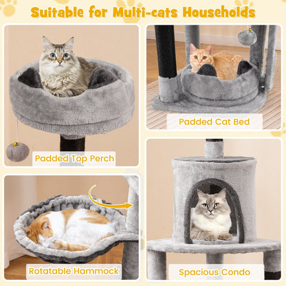 Tall Cat Tree with Sisal Scratching Posts and Board for Indoor Cats-Grey