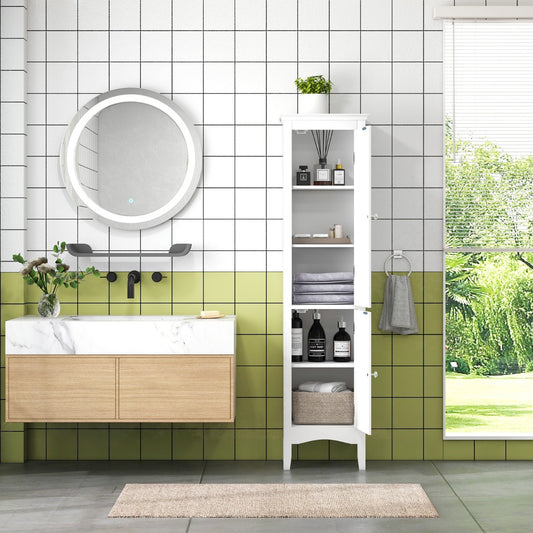 Costway Tall Narrow Bathroom Cabinet with 2 Shutter Doors and Adjustable Shelf-White