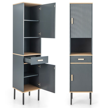 Tall Slim Bathroom Cabinet with Open Compartment and Drawer-Grey