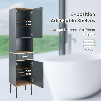 Tall Slim Bathroom Cabinet with Open Compartment and Drawer-Grey