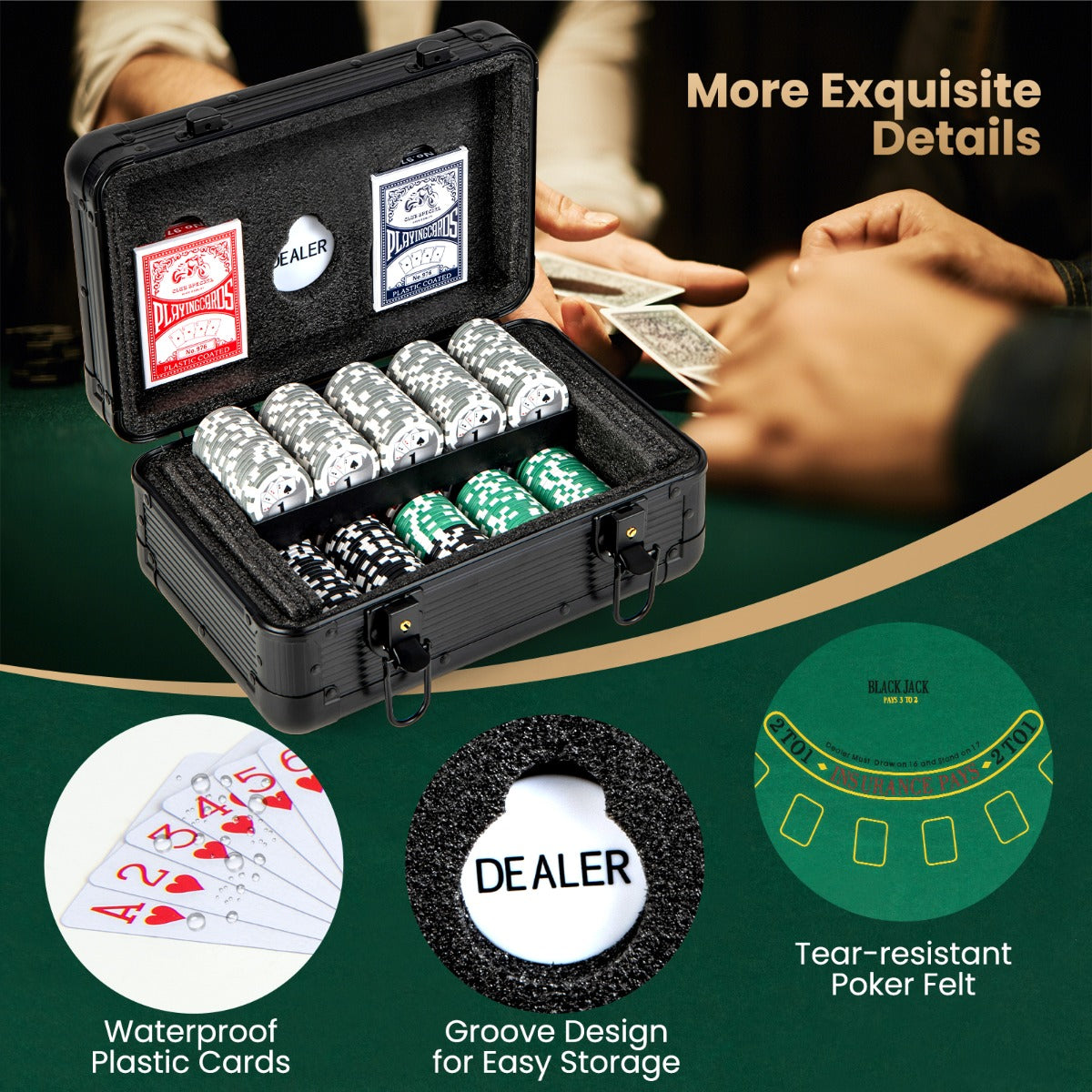 Texas Holdem Poker Chip Set with 300 Pieces Chips-Black