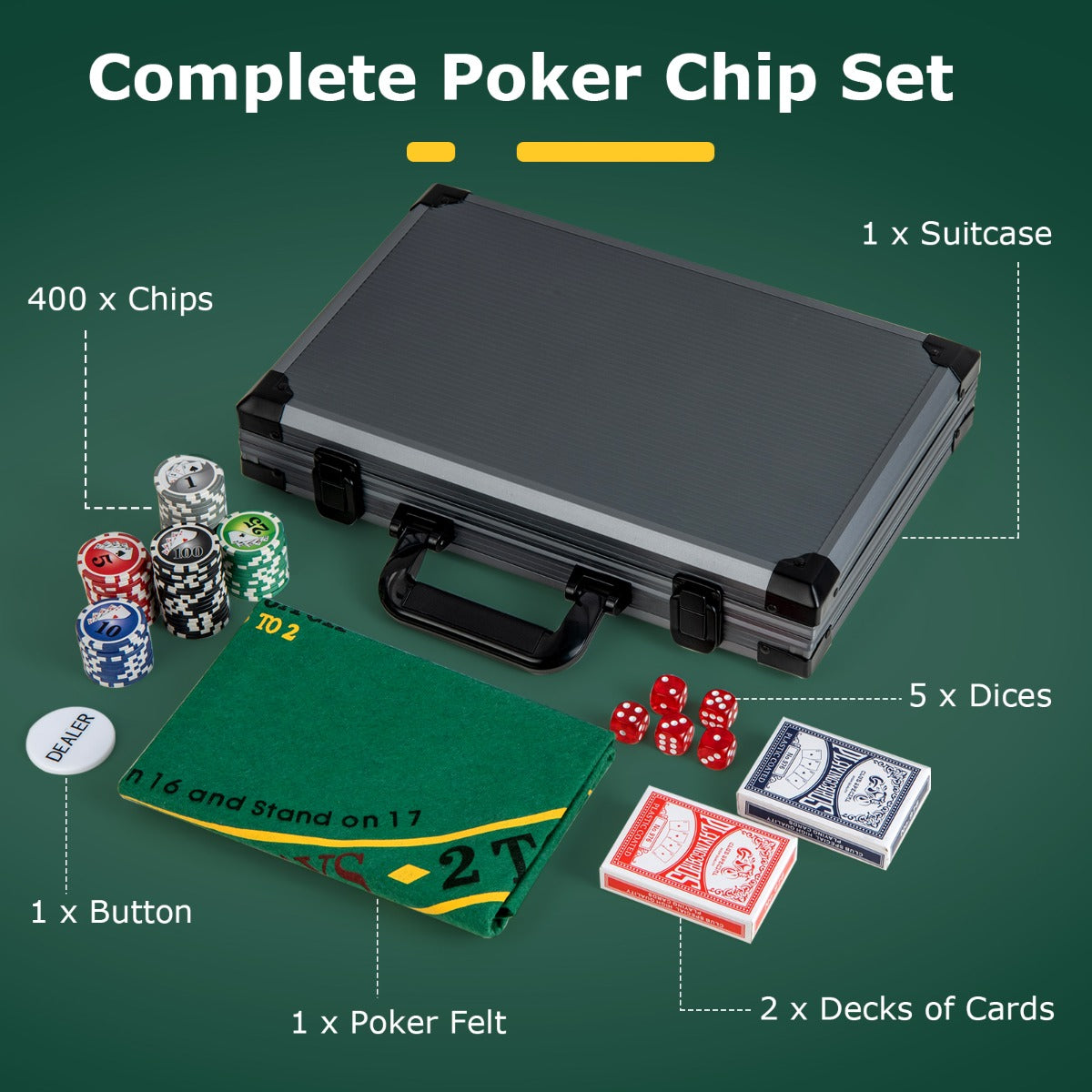 Texas Holdem Poker Chip Set with 400 Pieces Chips-Black