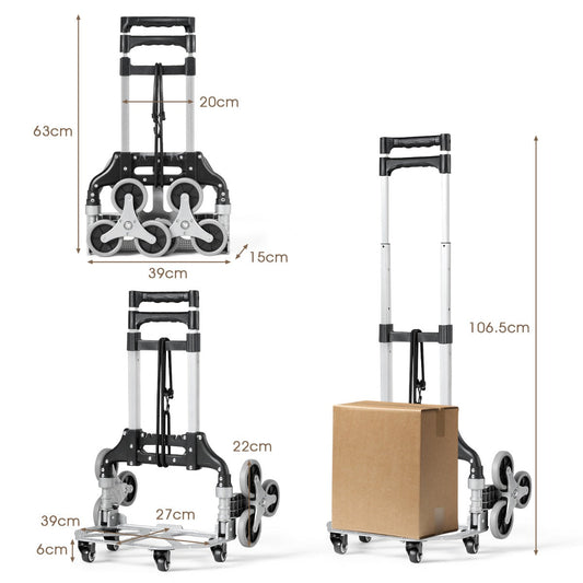 Six-wheel stair climbing cart helps carry shopping bags, luggage, and moving boxes up and downstairs