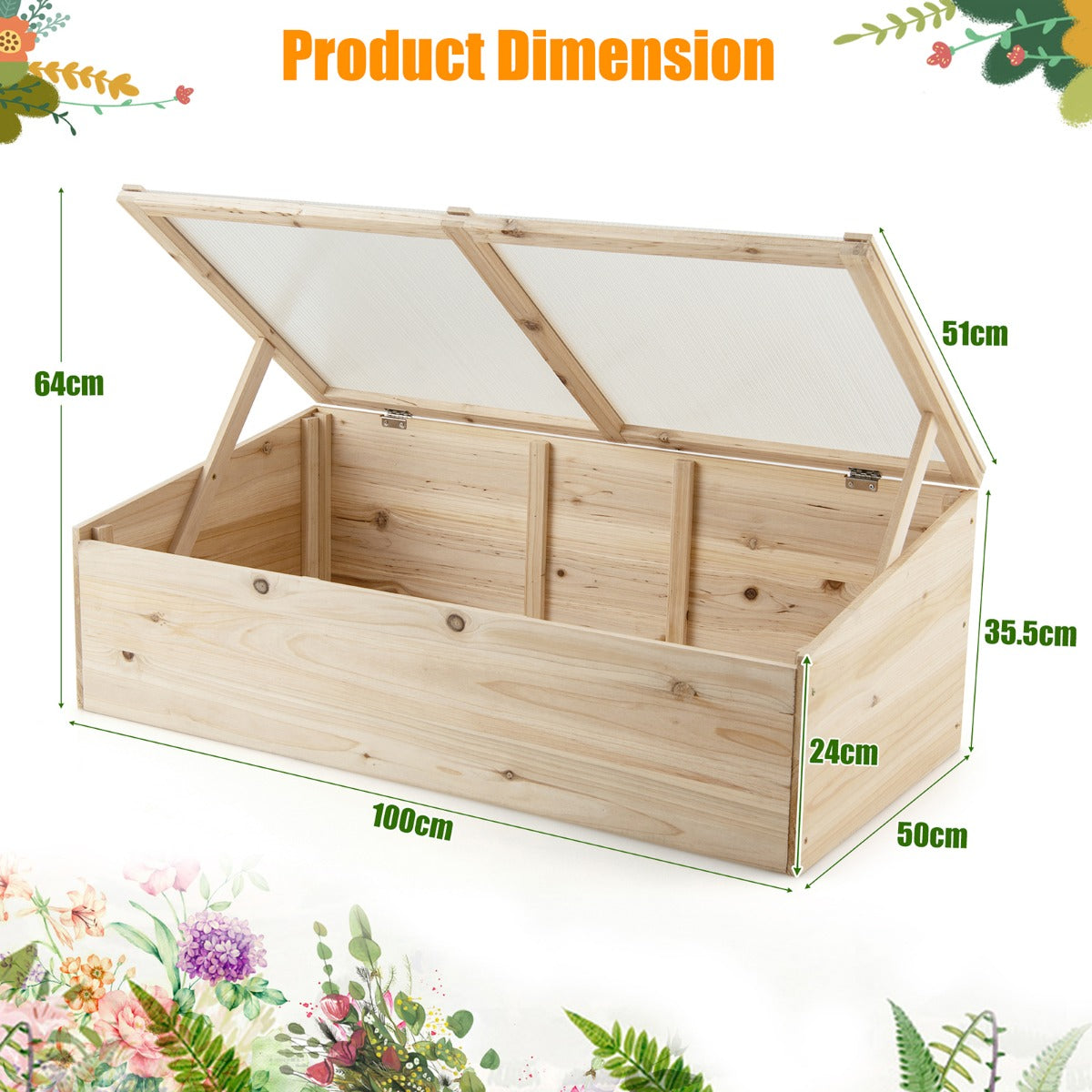 Wooden Garden Portable Greenhouse with Transparent PVC Top Cover