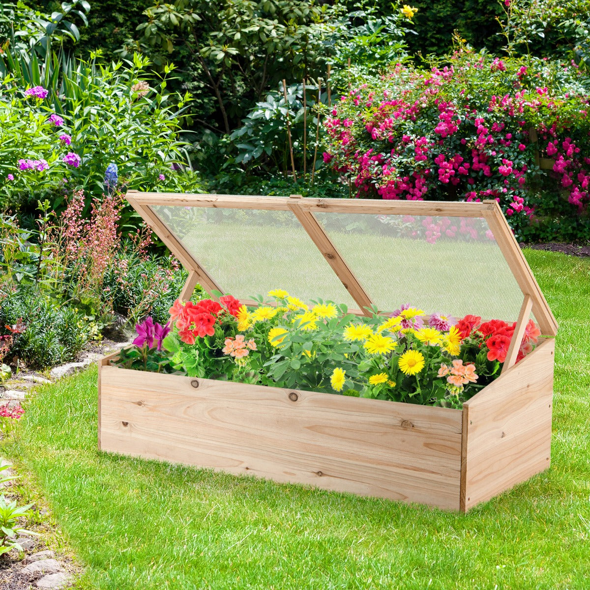 Wooden Garden Portable Greenhouse with Transparent PVC Top Cover