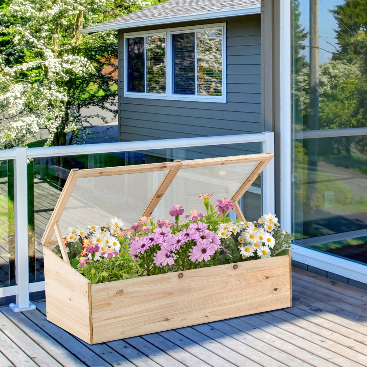Wooden Garden Portable Greenhouse with Transparent PVC Top Cover