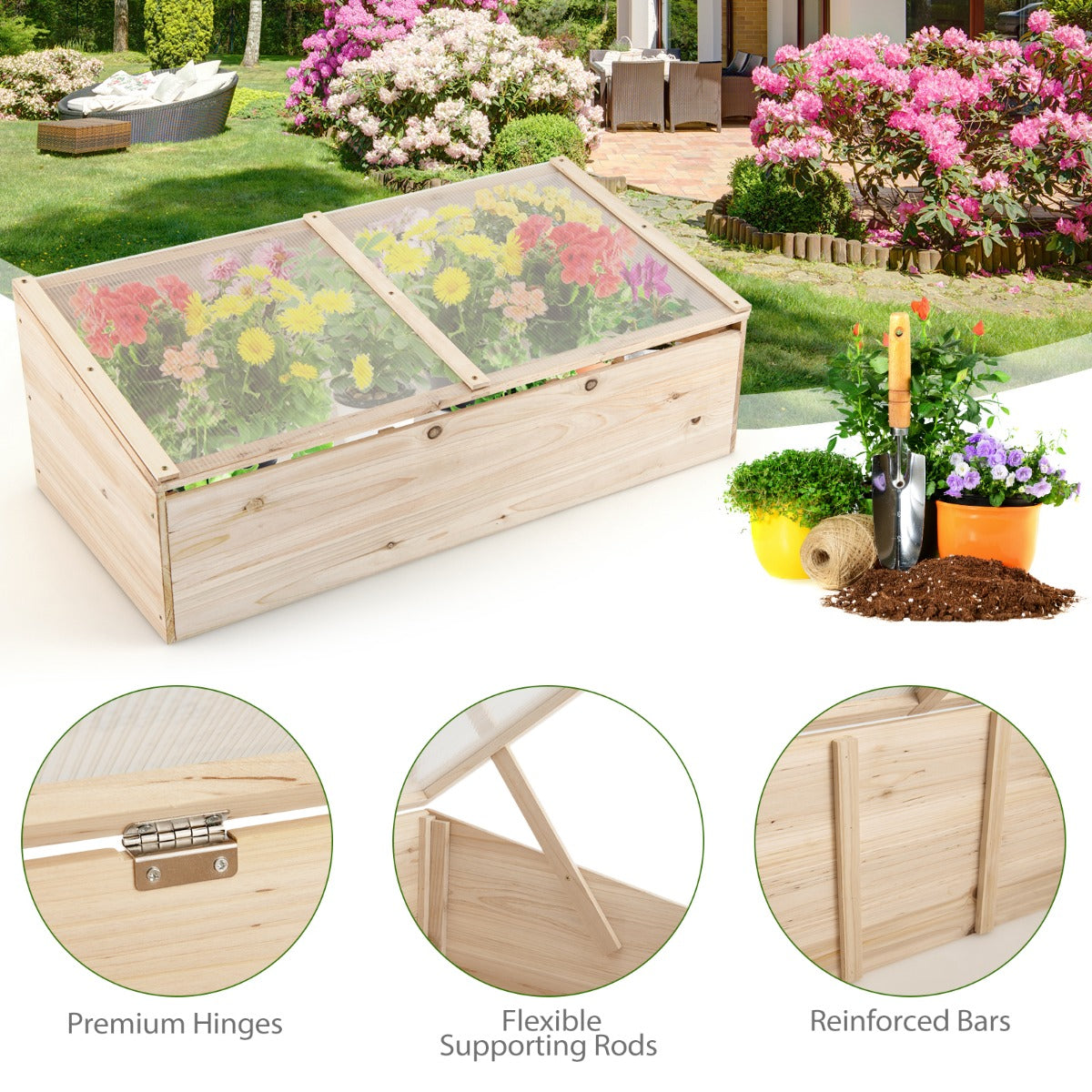 Wooden Garden Portable Greenhouse with Transparent PVC Top Cover