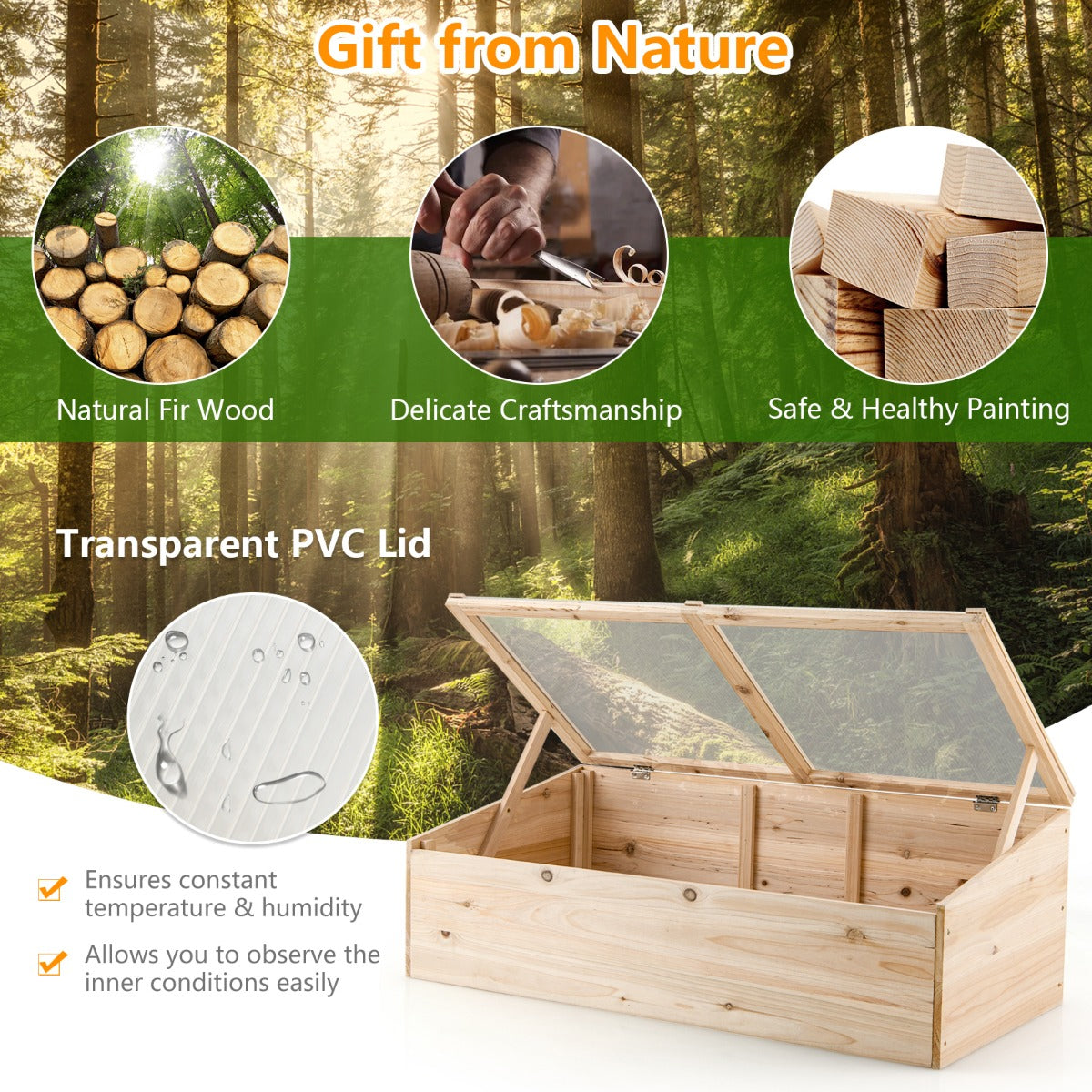 Wooden Garden Portable Greenhouse with Transparent PVC Top Cover