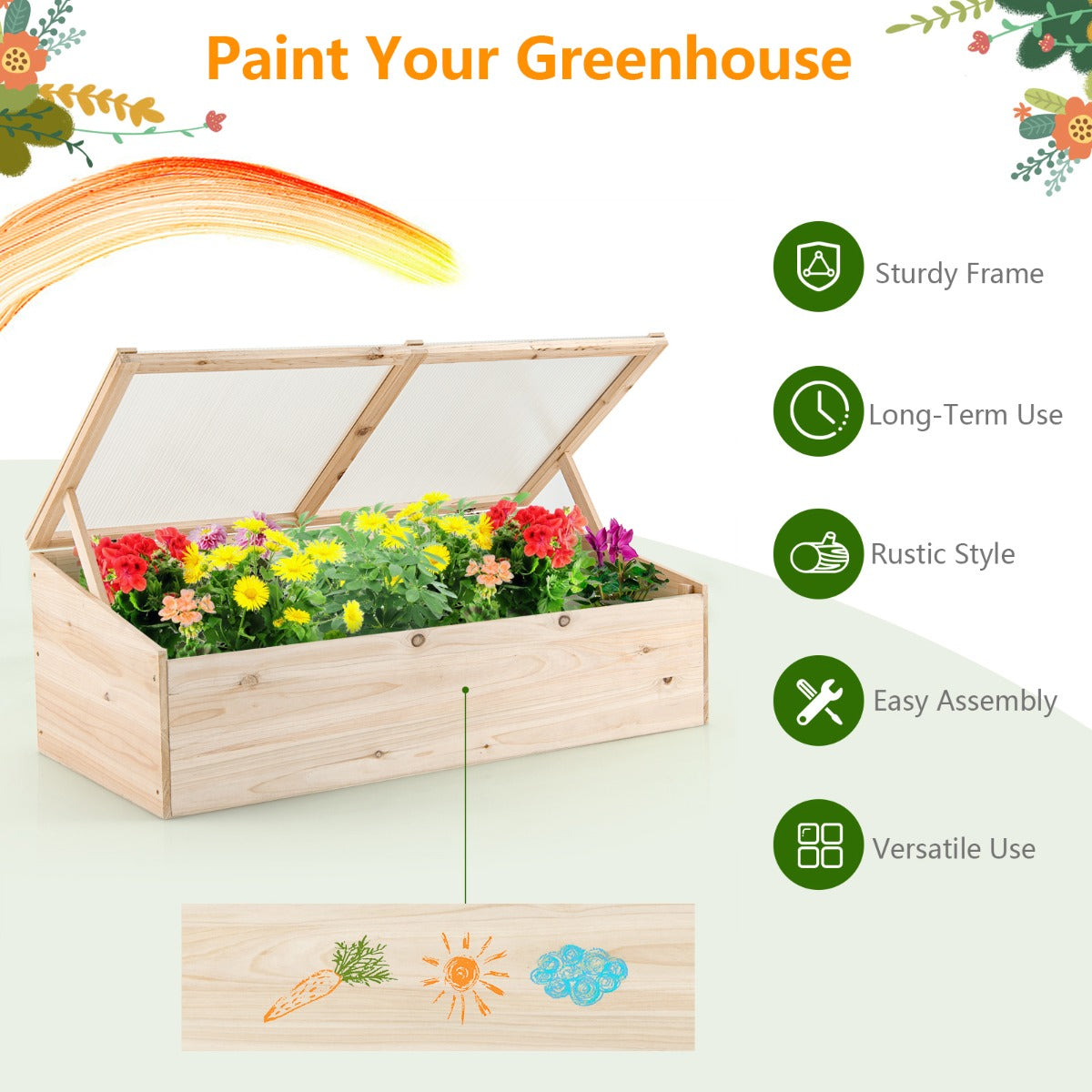 Wooden Garden Portable Greenhouse with Transparent PVC Top Cover