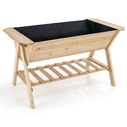 2 Tiers Raised Garden Bed with Storage Shelf & Black Liner