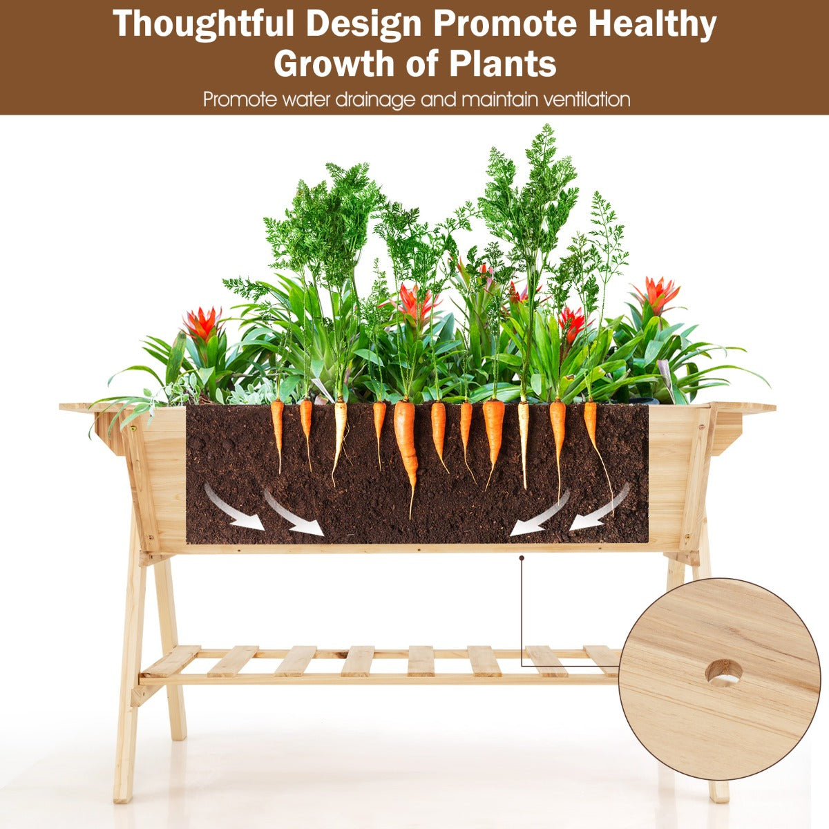 2 Tiers Raised Garden Bed with Storage Shelf & Black Liner