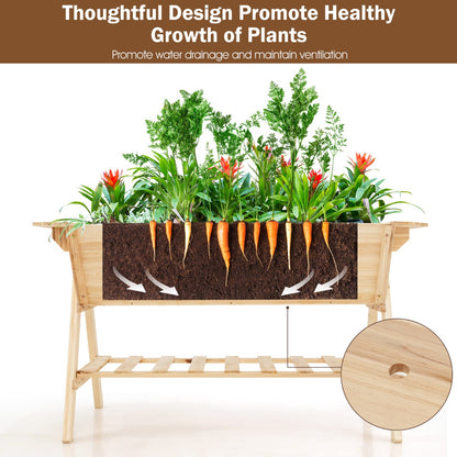 2 Tiers Raised Garden Bed with Storage Shelf & Black Liner