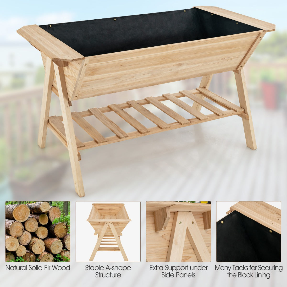 2 Tiers Raised Garden Bed with Storage Shelf & Black Liner