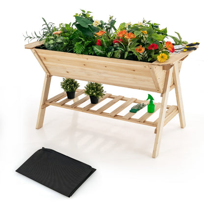 2 Tiers Raised Garden Bed with Storage Shelf & Black Liner