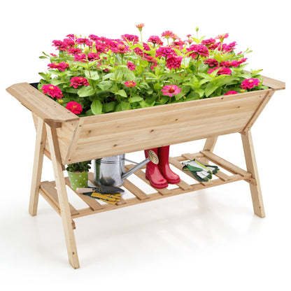 2 Tiers Raised Garden Bed with Storage Shelf & Black Liner
