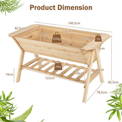 2 Tiers Raised Garden Bed with Storage Shelf & Black Liner