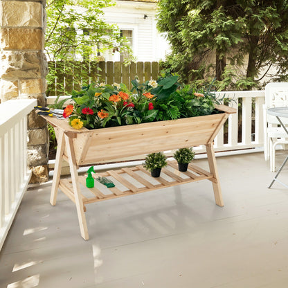 2 Tiers Raised Garden Bed with Storage Shelf & Black Liner