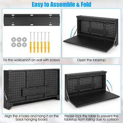 2-in-1 Wall Control Pegboard Tool Organizer with Large Tabletop for Garage