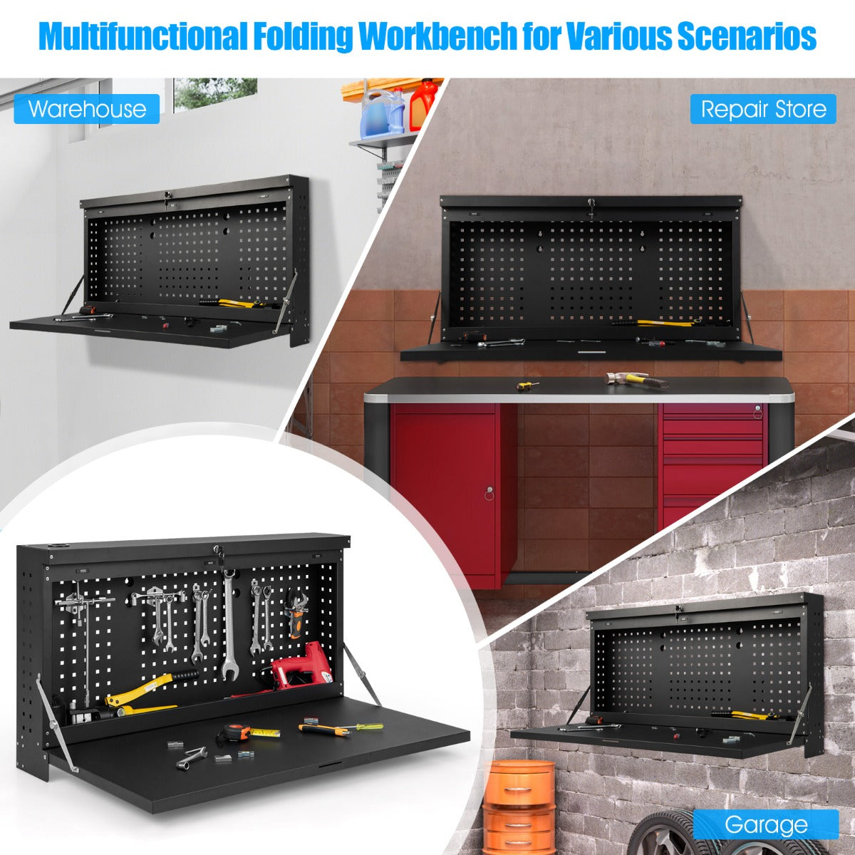2-in-1 Wall Control Pegboard Tool Organizer with Large Tabletop for Garage