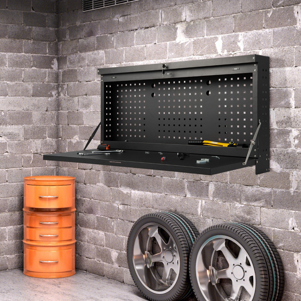 2-in-1 Wall Control Pegboard Tool Organizer with Large Tabletop for Garage