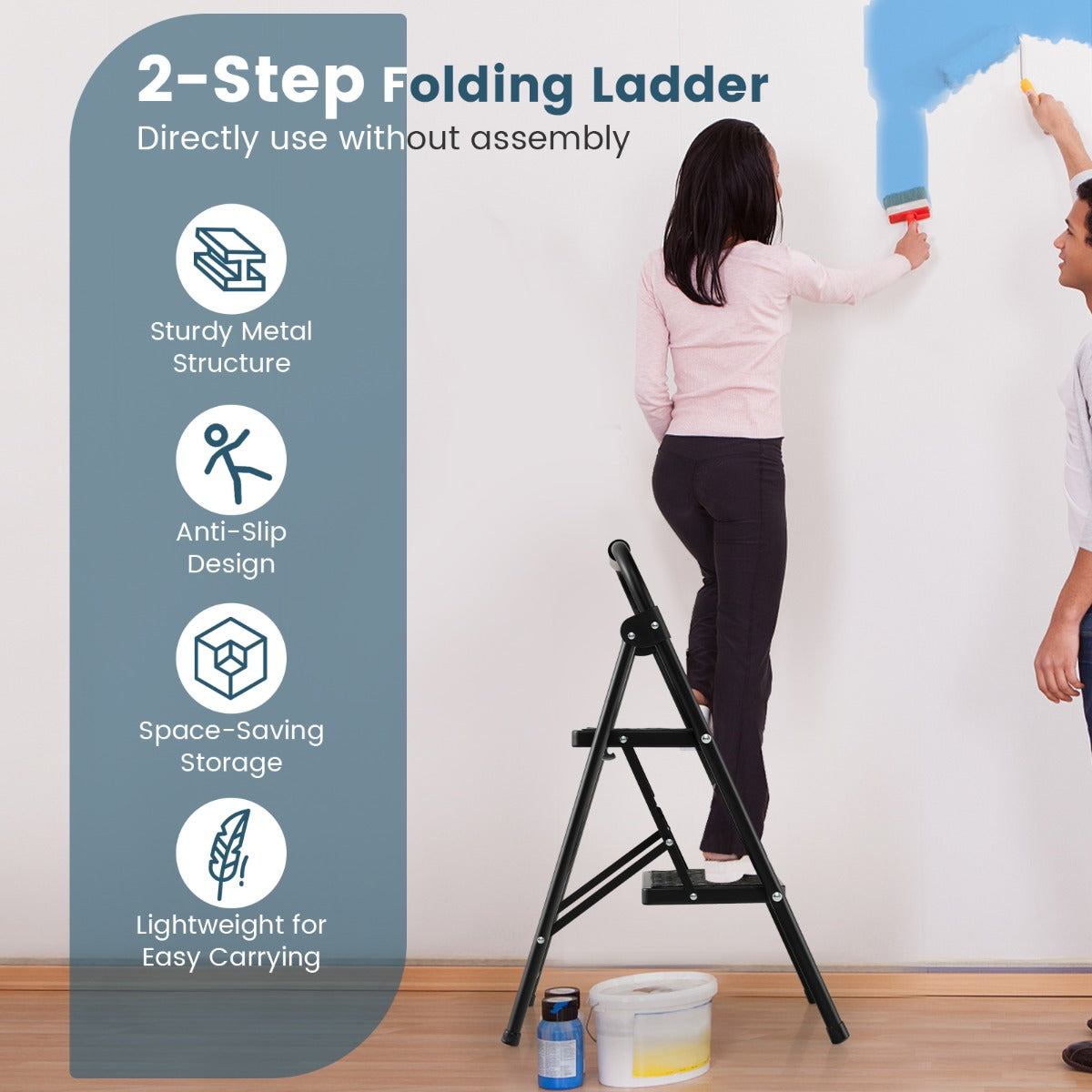 Folding Step Stool with Padded Handgrip and Wide Anti-Slip Pedal for Kitchen/Household/Garden