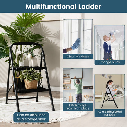 Folding Step Stool with Padded Handgrip and Wide Anti-Slip Pedal for Kitchen/Household/Garden