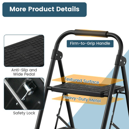 Folding Step Stool with Padded Handgrip and Wide Anti-Slip Pedal for Kitchen/Household/Garden