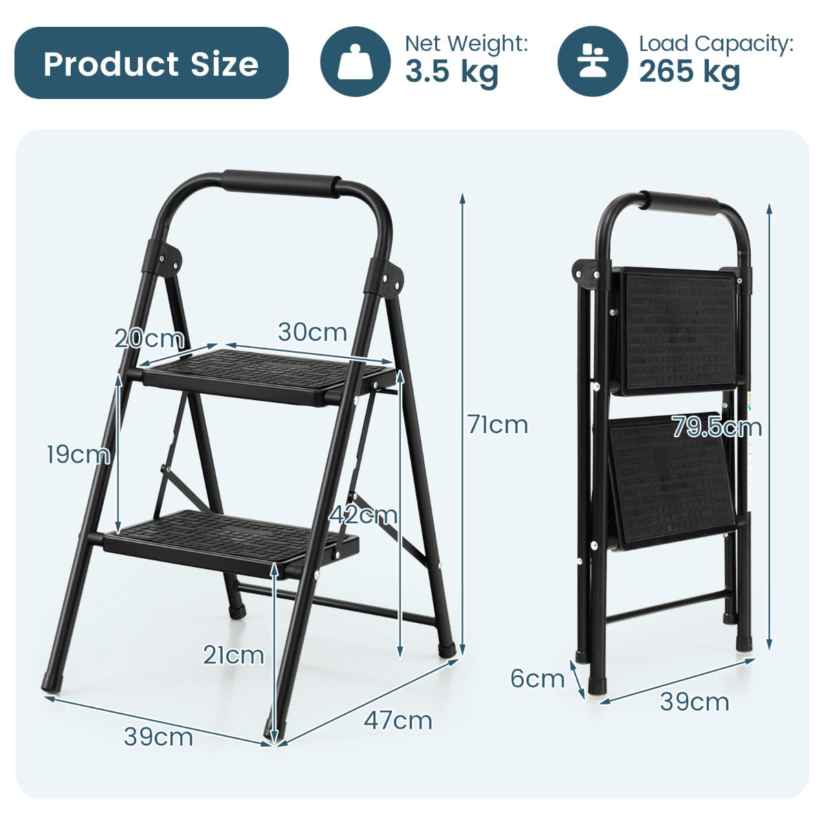 Folding Step Stool with Padded Handgrip and Wide Anti-Slip Pedal for Kitchen/Household/Garden