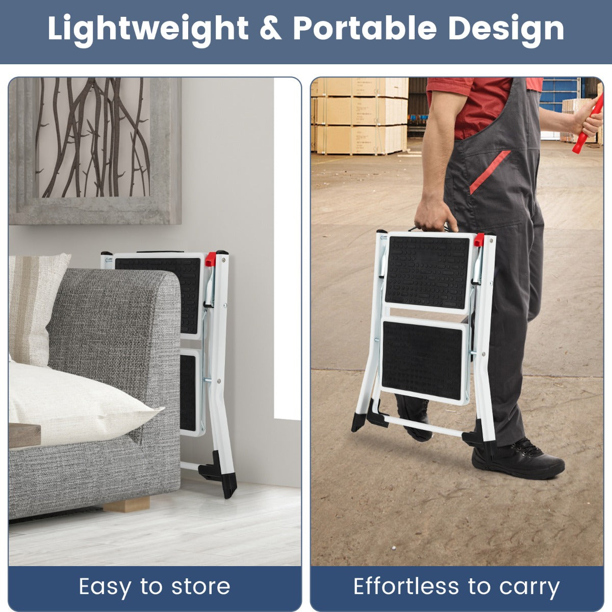 2 StepFolding Ladder with Heavy-duty Metal Frame for Household/Garden