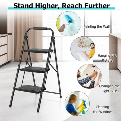 3 Step Ladder with Wide Anti-Slip Pedal for Household/Office/Garden