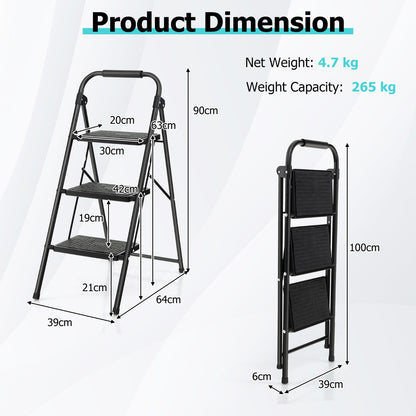 3 Step Ladder with Wide Anti-Slip Pedal for Household/Office/Garden