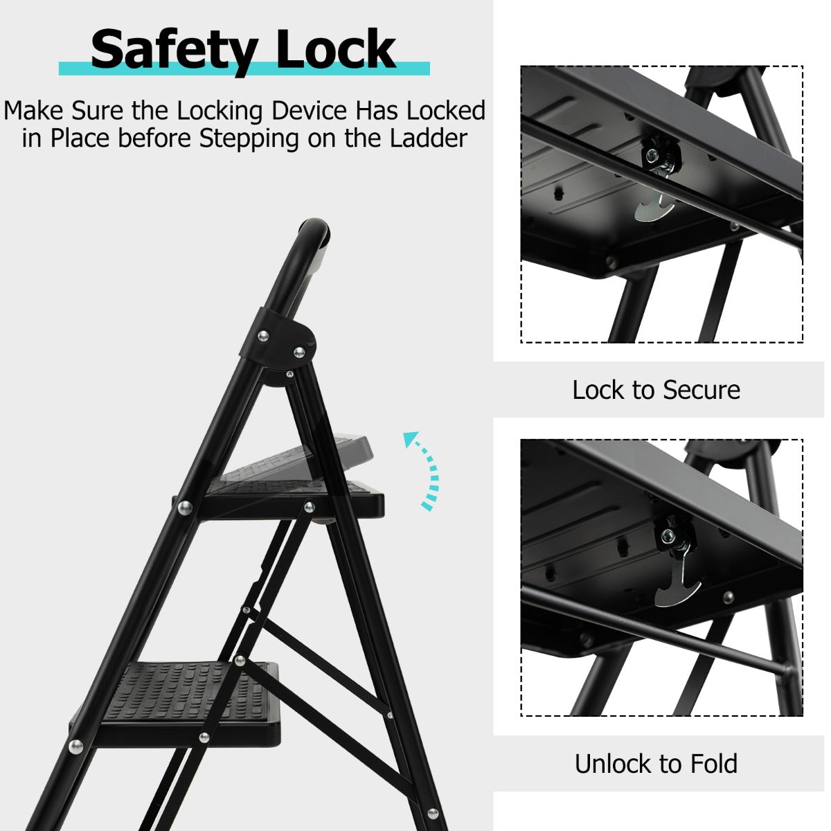 3 Step Ladder with Wide Anti-Slip Pedal for Household/Office/Garden