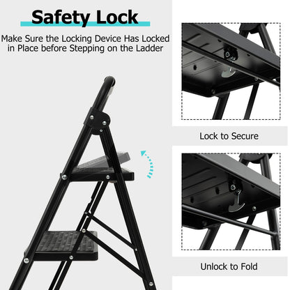 3 Step Ladder with Wide Anti-Slip Pedal for Household/Office/Garden