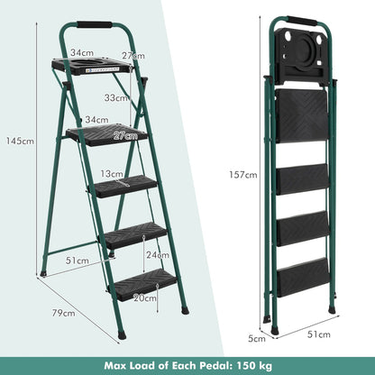 4 Step Ladder Folding Portable Anti-Slip Steel Step Stool 150 kg with Tool Platform