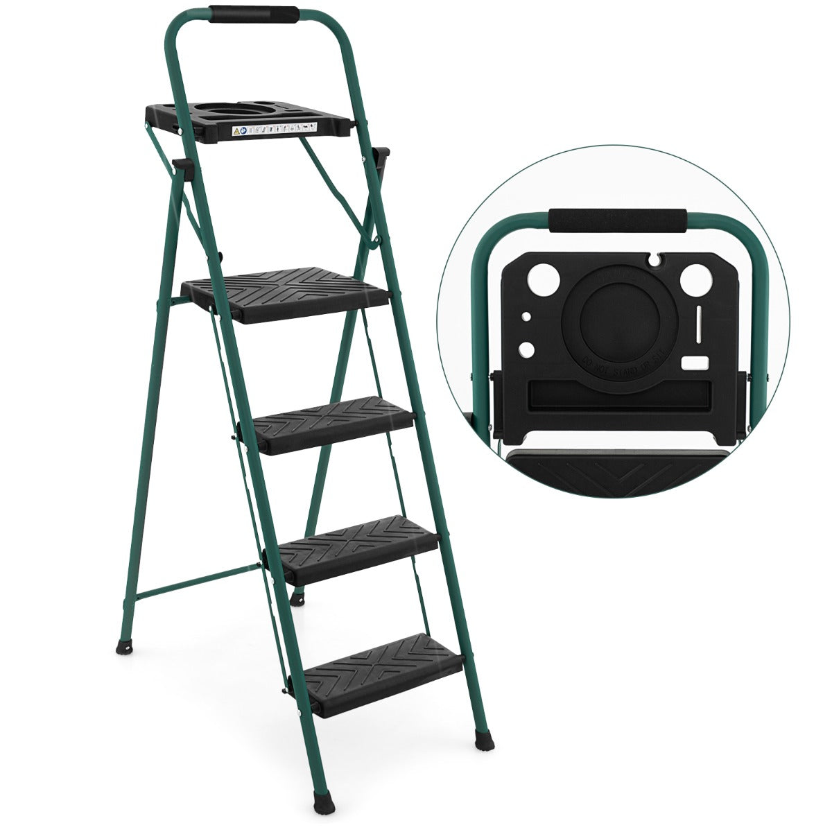 4 Step Ladder Folding Portable Anti-Slip Steel Step Stool 150 kg with Tool Platform