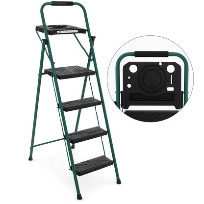 4 Step Ladder Folding Portable Anti-Slip Steel Step Stool 150 kg with Tool Platform