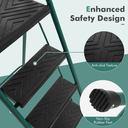 4 Step Ladder Folding Portable Anti-Slip Steel Step Stool 150 kg with Tool Platform