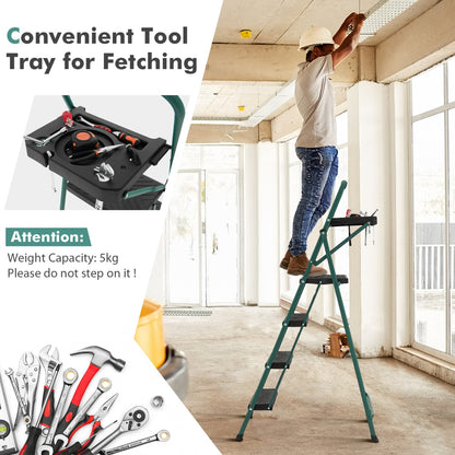 4 Step Ladder Folding Portable Anti-Slip Steel Step Stool 150 kg with Tool Platform