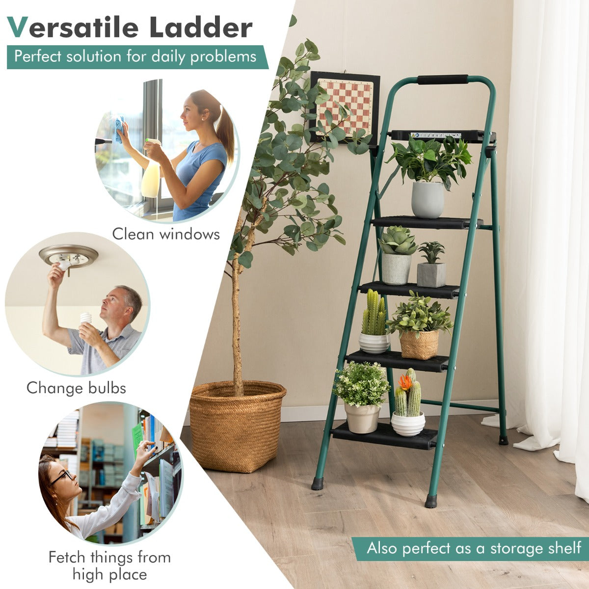 4 Step Ladder Folding Portable Anti-Slip Steel Step Stool 150 kg with Tool Platform