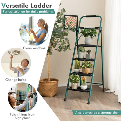 4 Step Ladder Folding Portable Anti-Slip Steel Step Stool 150 kg with Tool Platform