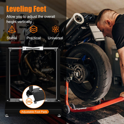 Adjustable Motorcycle Wheel Balancer with Centering Cones and Leveling Feet