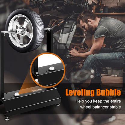Adjustable Motorcycle Wheel Balancer with Centering Cones and Leveling Feet