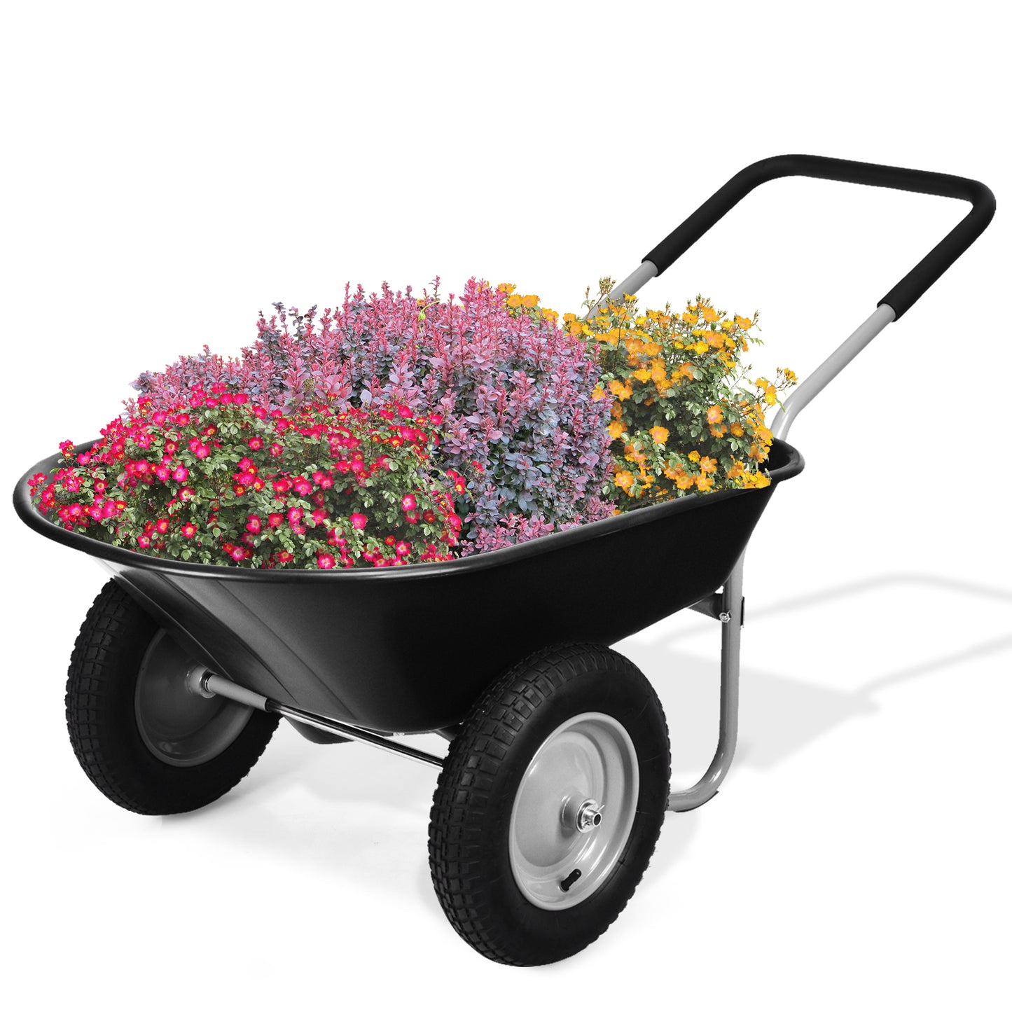 2 Tire Wheelbarrow Garden Dolly Utility Cart with14 inch Pneumatic Tires-Black