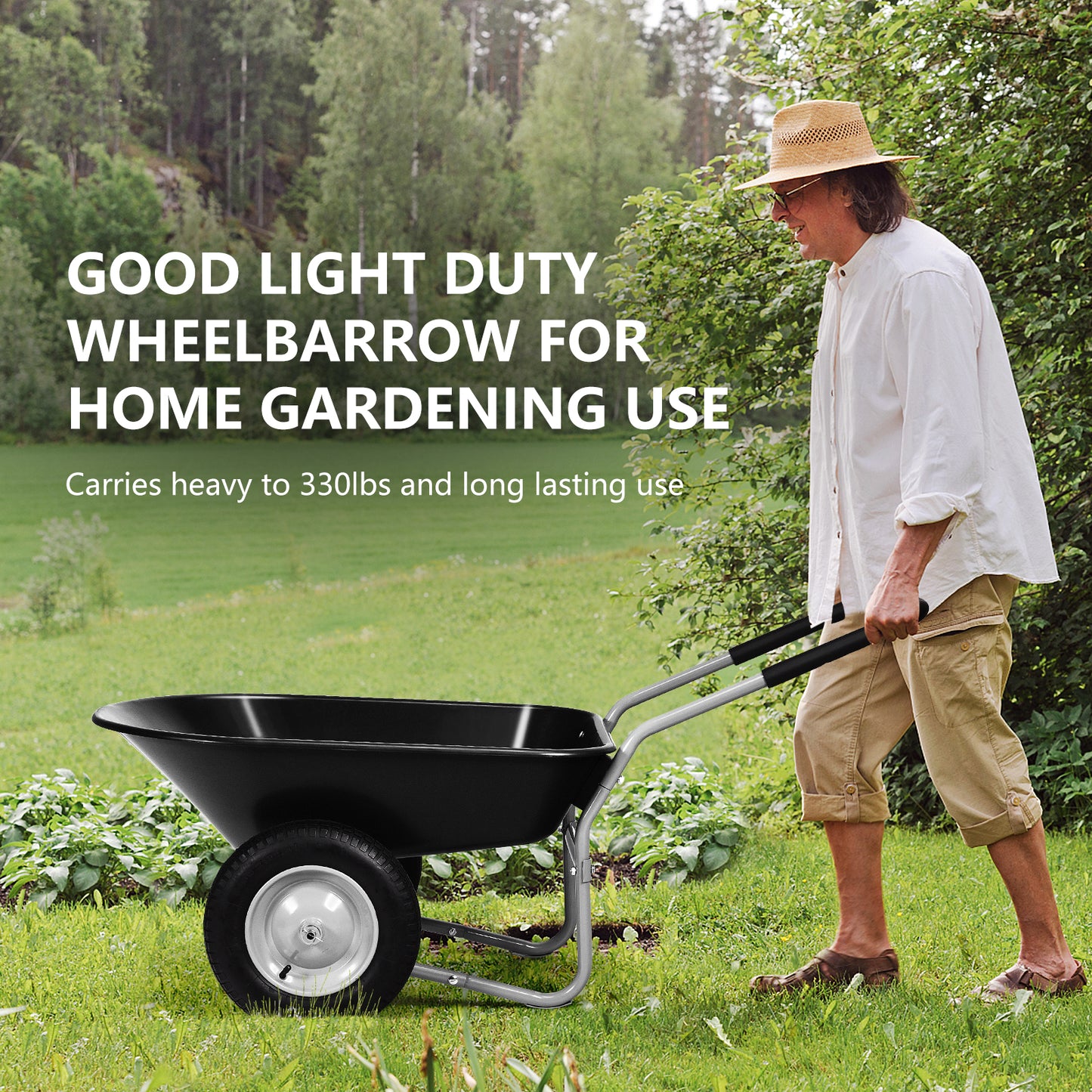 2 Tire Wheelbarrow Garden Dolly Utility Cart with14 inch Pneumatic Tires-Black