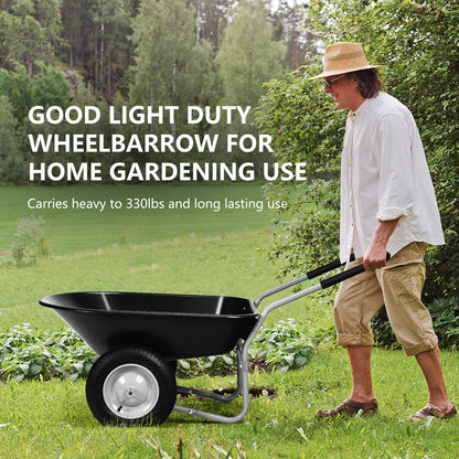 2 Tire Wheelbarrow Garden Dolly Utility Cart with14 inch Pneumatic Tires-Black