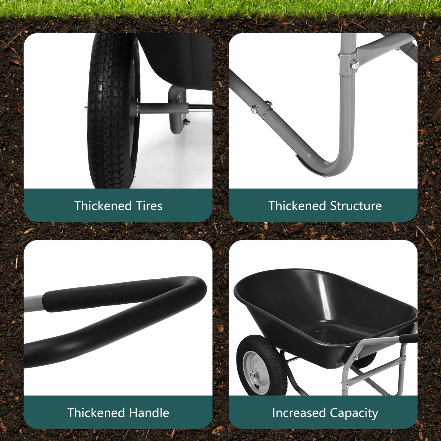 2 Tire Wheelbarrow Garden Dolly Utility Cart with14 inch Pneumatic Tires-Black